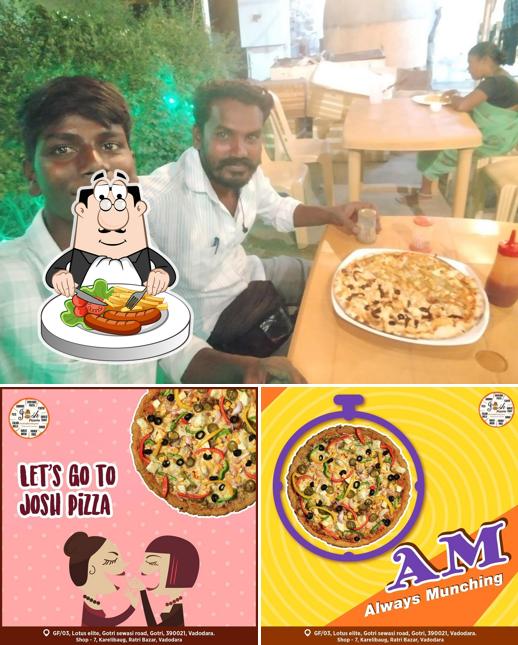 This is the picture displaying food and interior at Josh pizzeria