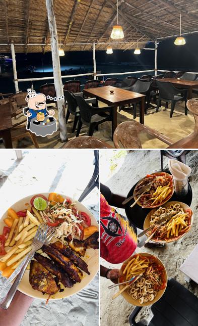 Check out the picture showing food and interior at Ozran cliff cafe