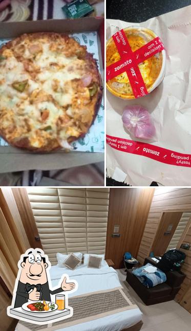 Take a look at the picture showing food and interior at Hotel Prince Palace