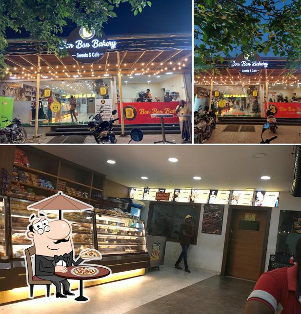 Take a look at the photo showing exterior and food at Bon Bon Bakery