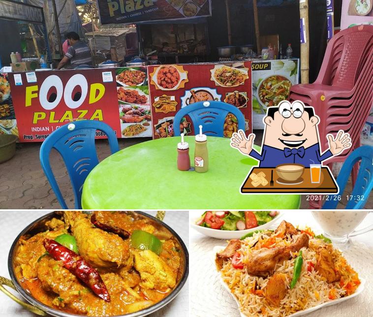 This is the picture showing food and interior at Food Plaza