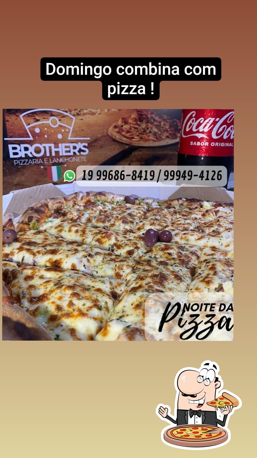No Brothers pizzaria e lanchonete, você pode desfrutar de pizza.