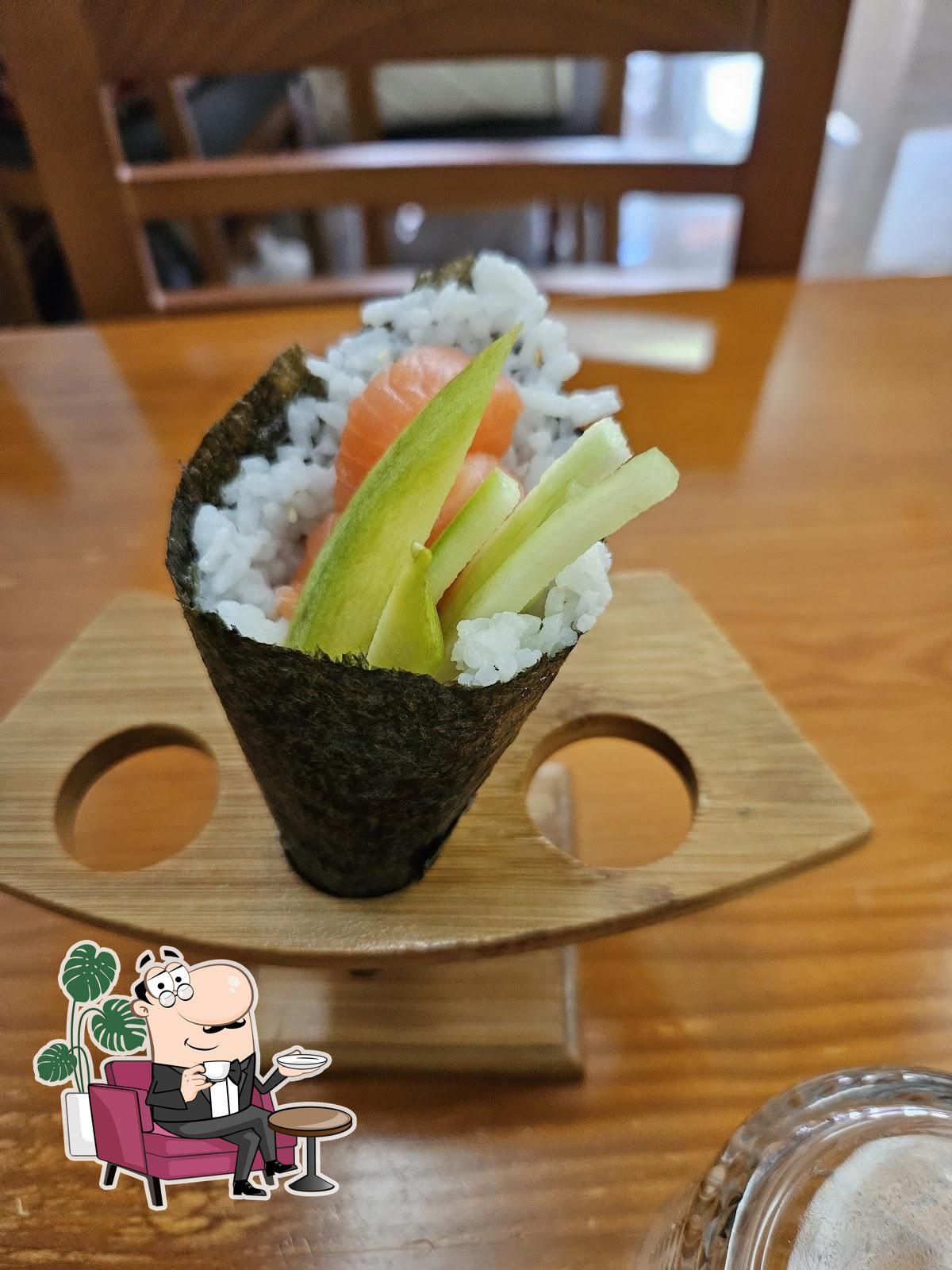 Sente em uma das mesas no Fuji.