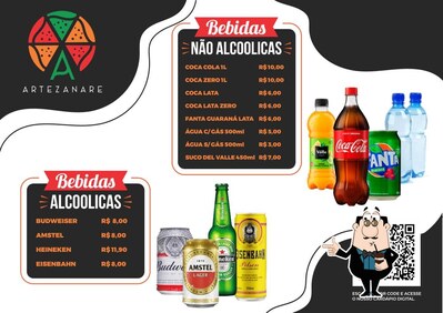 Peça diversos bebidas oferecidos no Pizzaria Artezanare