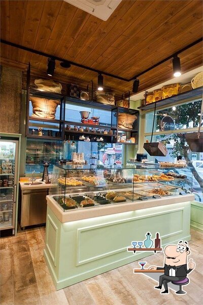 Take a seat at one of the tables at Famous bakery